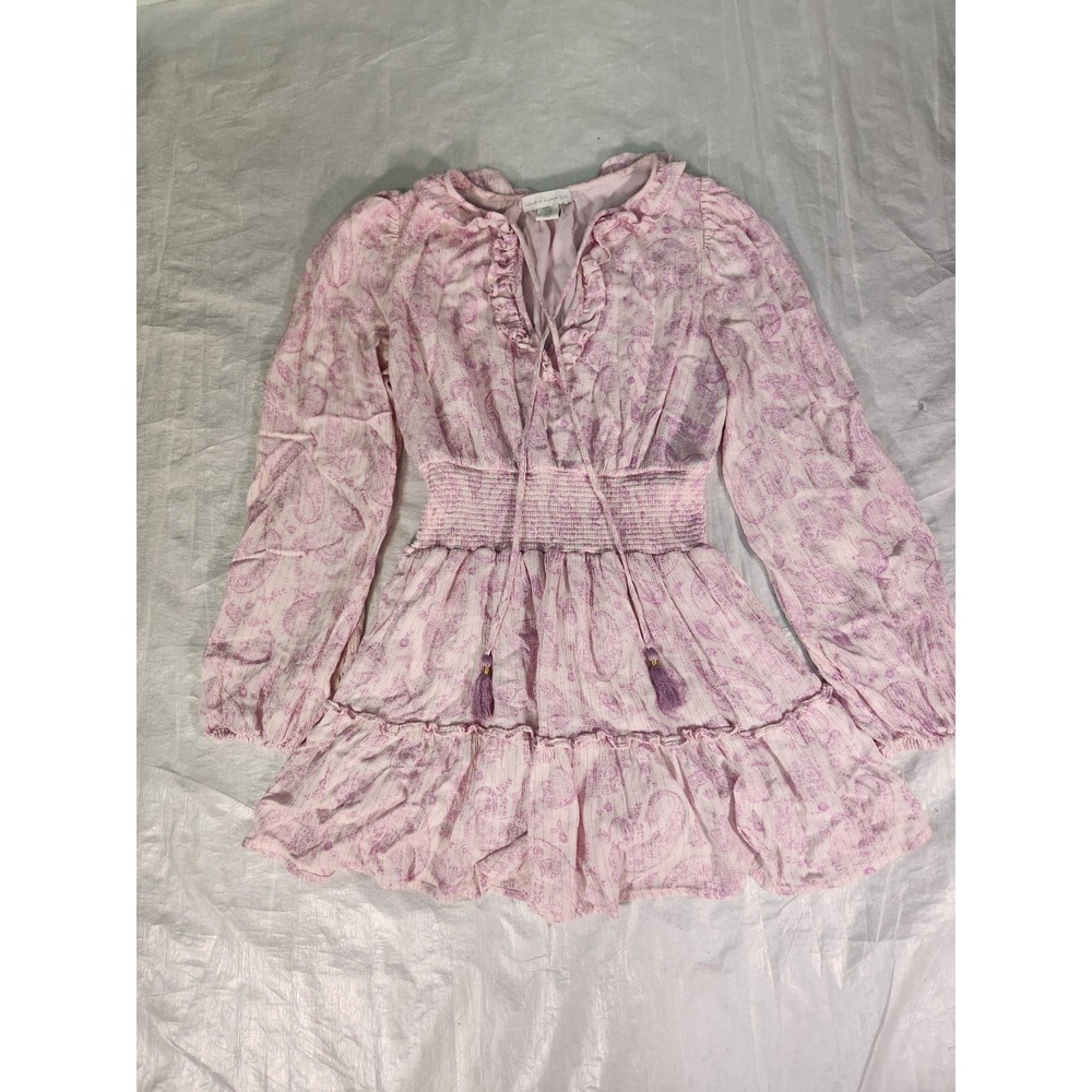 New House of Harlow 1960 Pink Purple Boho Mini Dress Paisley Long Sleeve size M